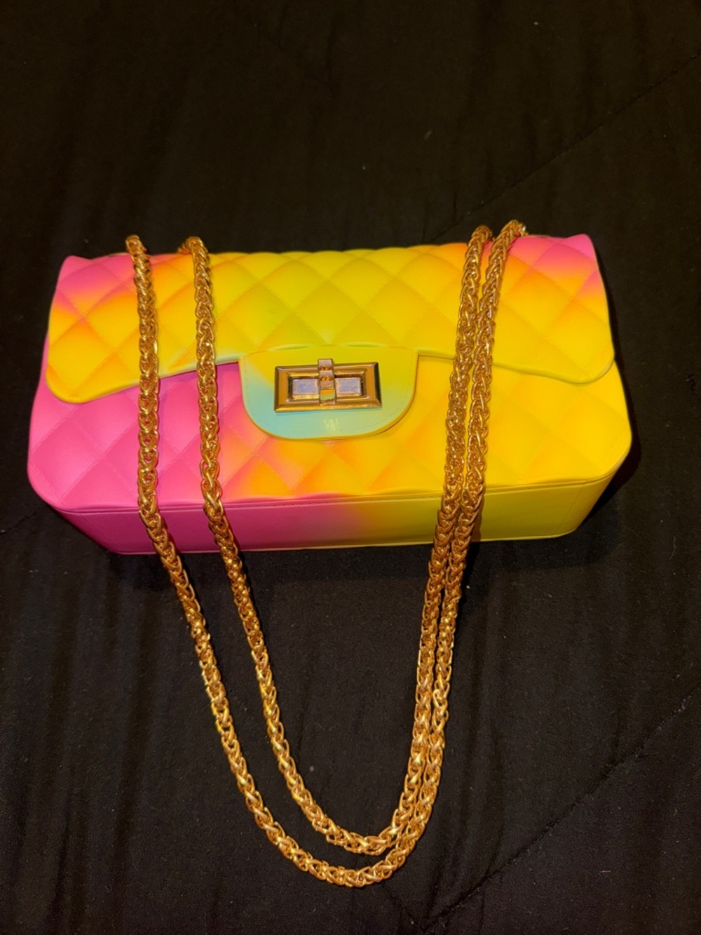 Quilted Gradient Chain Shoulder Bag - Pink/Yellow